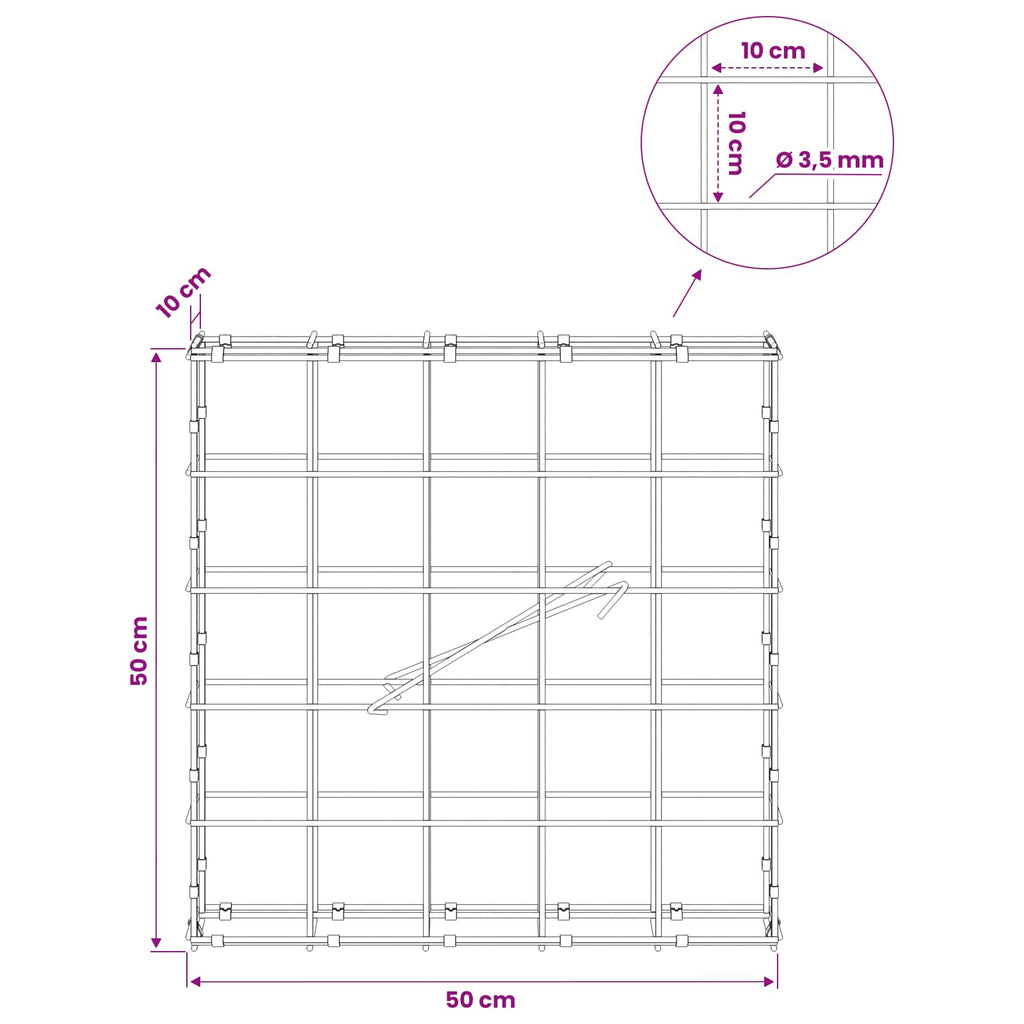 vidaXL Gabion z drutu 3,5 mm i siatką 10x10 cm 50x10x50 cm