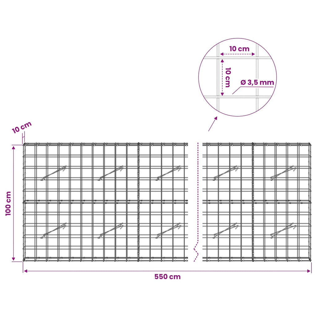 vidaXL Gabion z drutu 3,5 mm i siatką 10x10 cm 550x10x100 cm