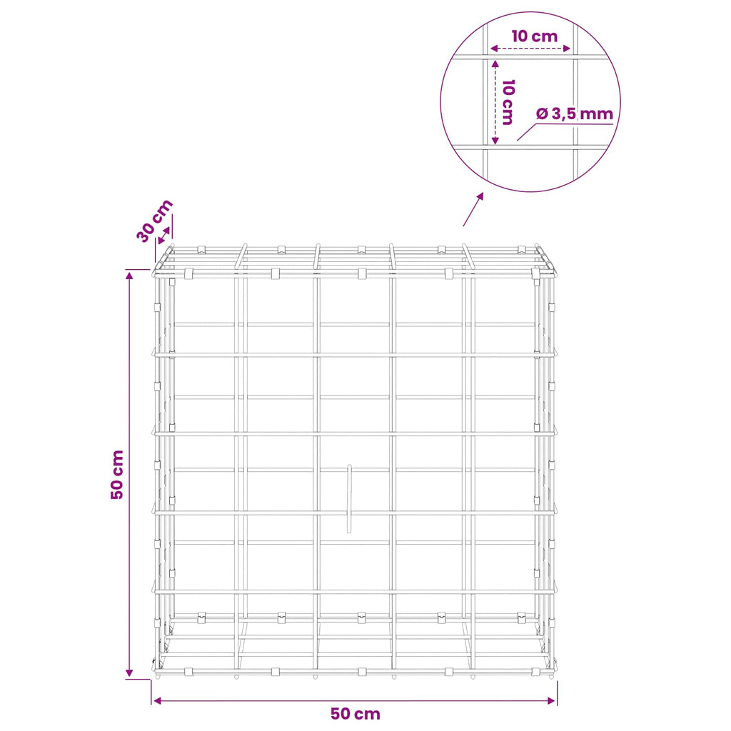 vidaXL Gabion z drutu 3,5 mm i siatką 10x10 cm 50x30x50 cm