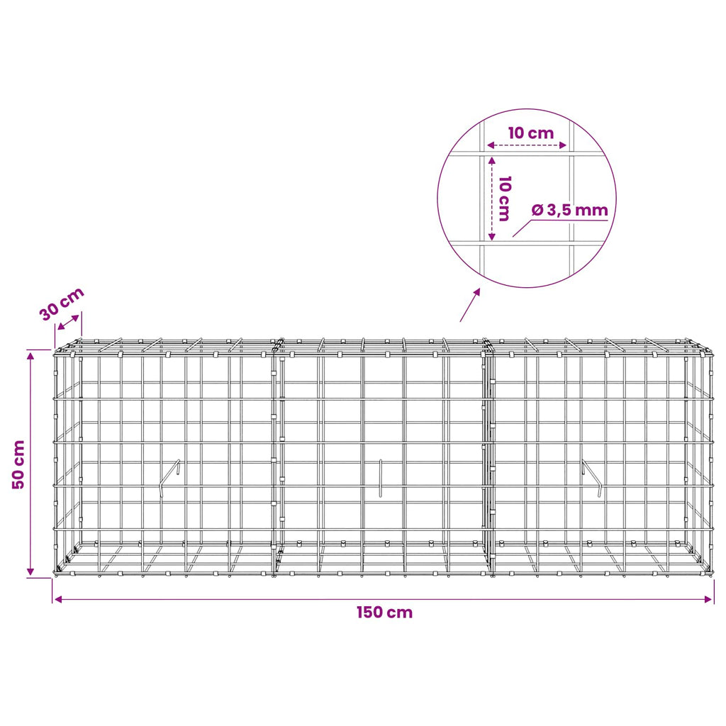 vidaXL Gabion z drutu 3,5 mm i siatką 10x10 cm 150x30x50 cm