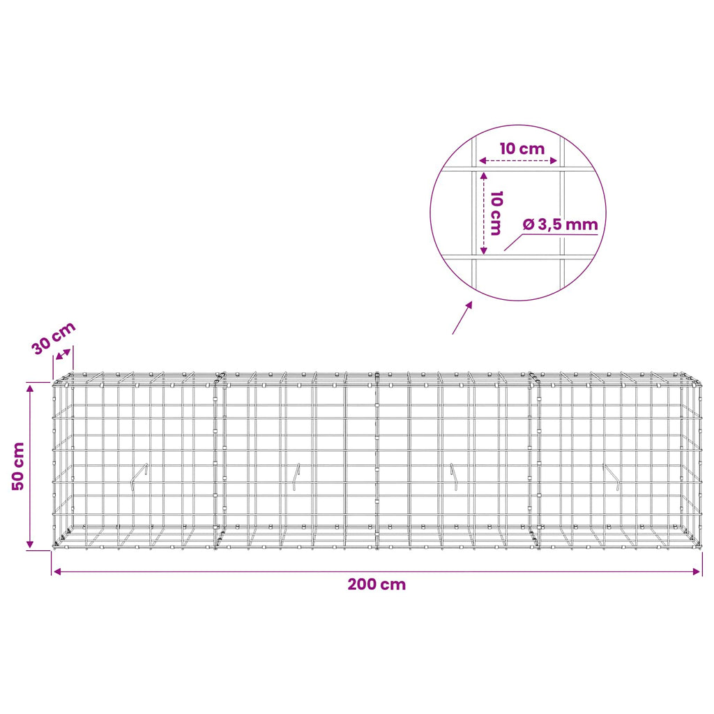 vidaXL Gabion z drutu 3,5 mm i siatką 10x10 cm 200x30x50 cm