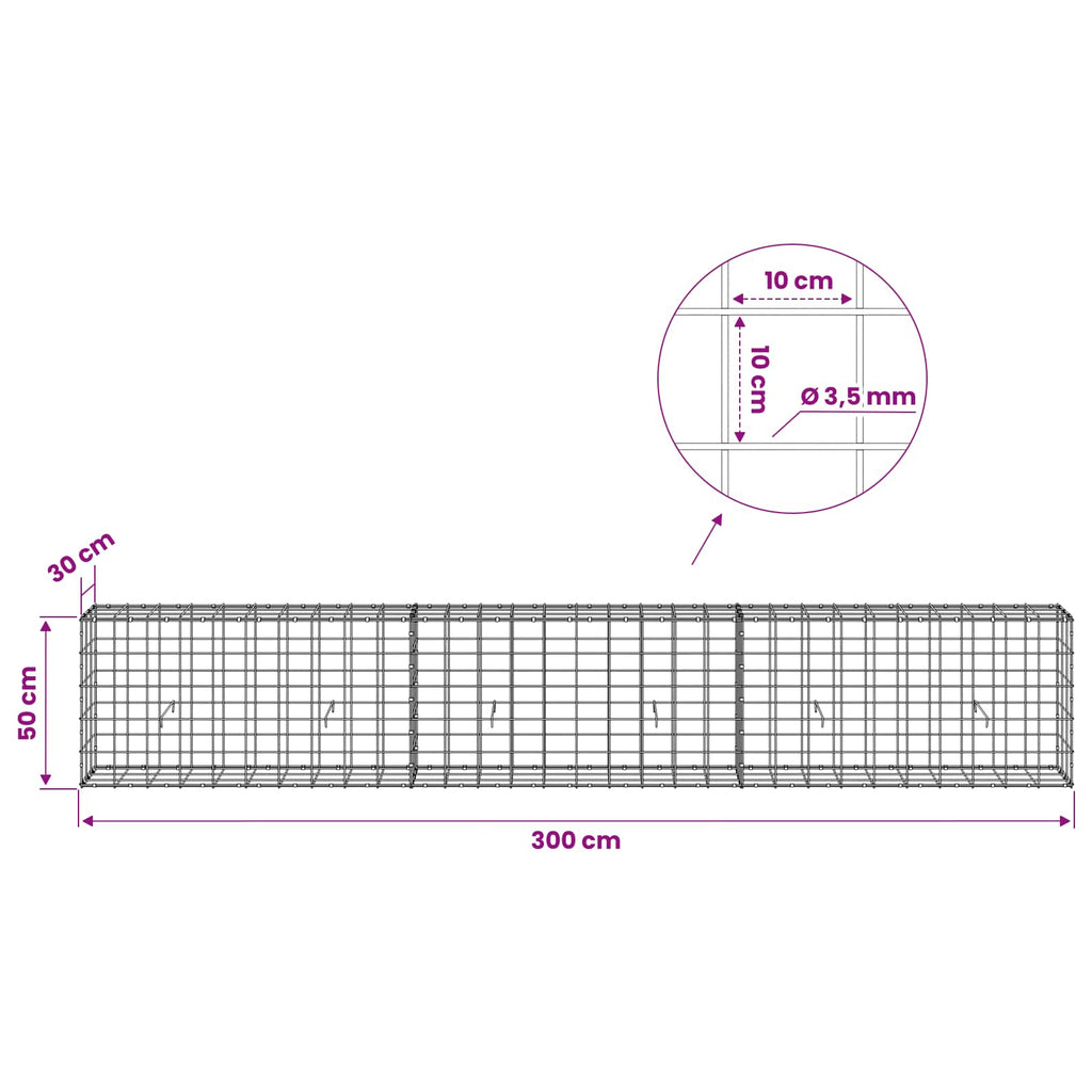 vidaXL Gabion z drutu 3,5 mm i siatką 10x10 cm 300x30x50 cm