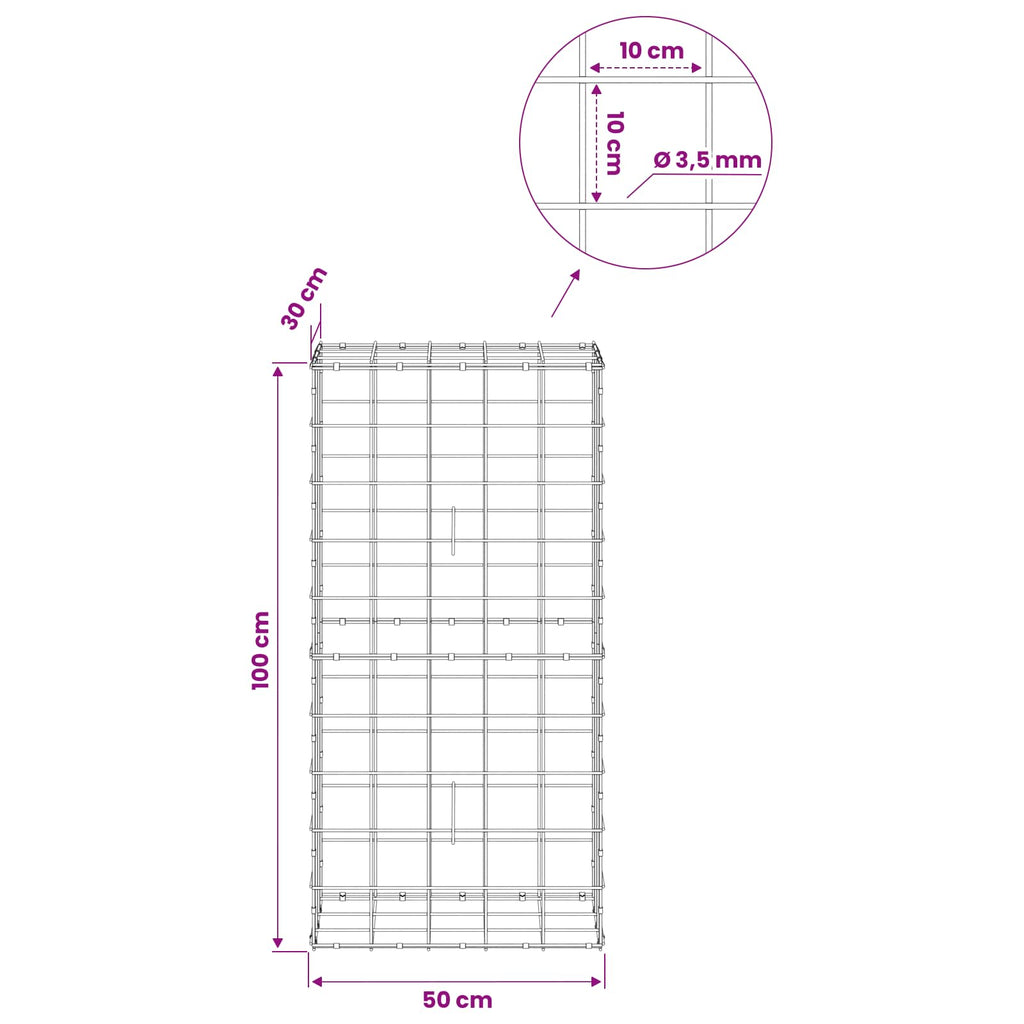 vidaXL Gabion z drutu 3,5 mm i siatką 10x10 cm 50x30x100 cm