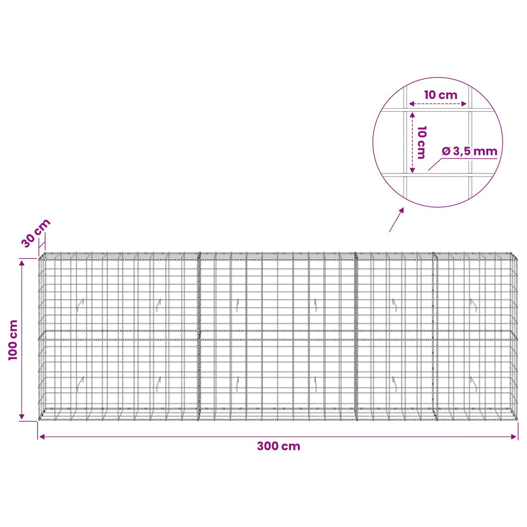 vidaXL Gabion z drutu 3,5 mm i siatką 10x10 cm 300x30x100 cm
