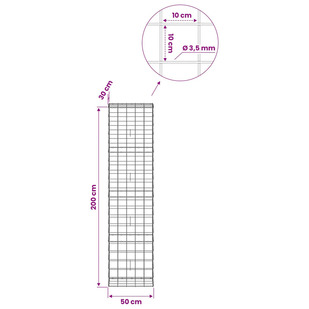 vidaXL Gabion z drutu 3,5 mm i siatką 10x10 cm 50x30x200 cm