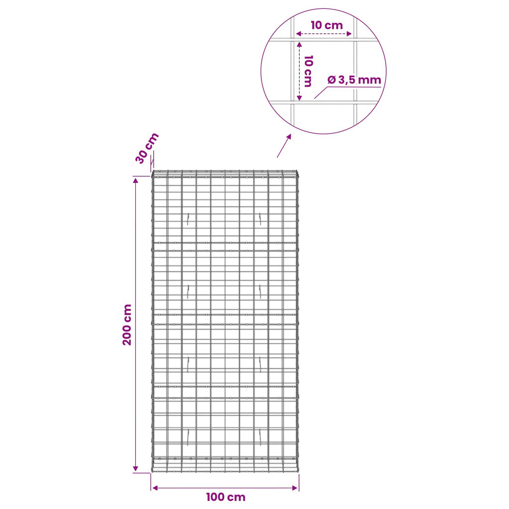 vidaXL Gabion z drutu 3,5 mm i siatką 10x10 cm 100x30x200 cm