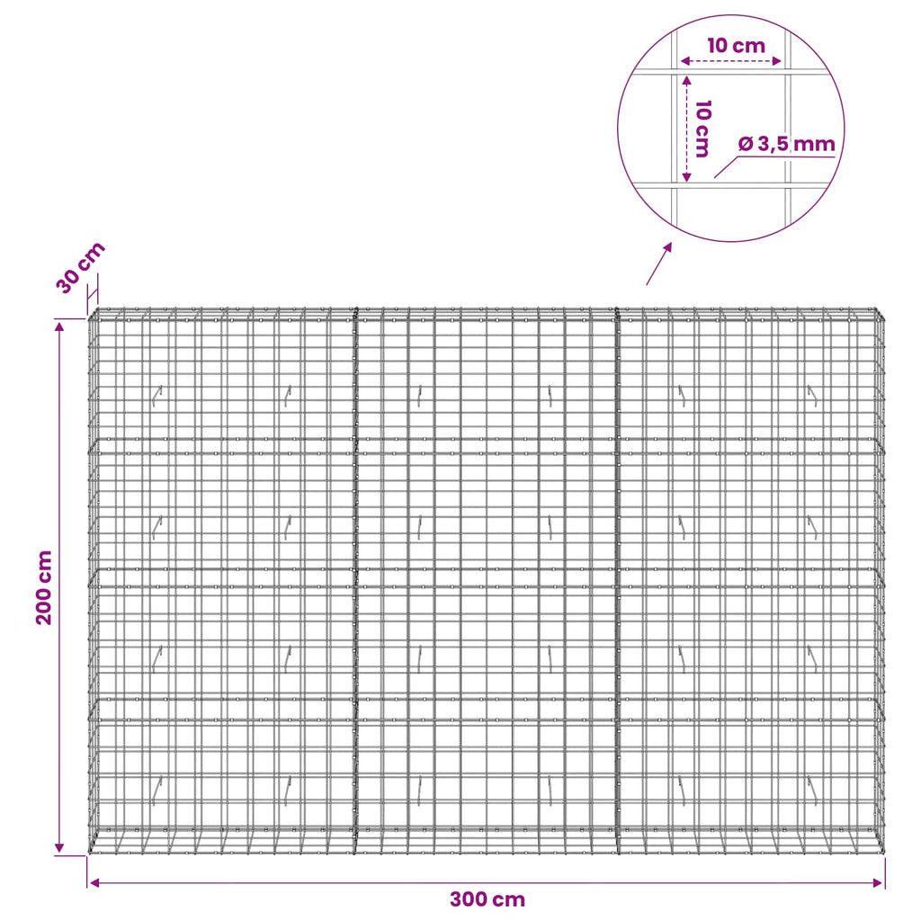 vidaXL Gabion z drutu 3,5 mm i siatką 10x10 cm 300x30x200 cm
