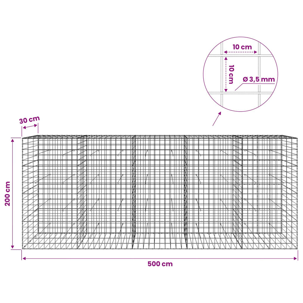 vidaXL Gabion z drutu 3,5 mm i siatką 10x10 cm 500x30x200 cm