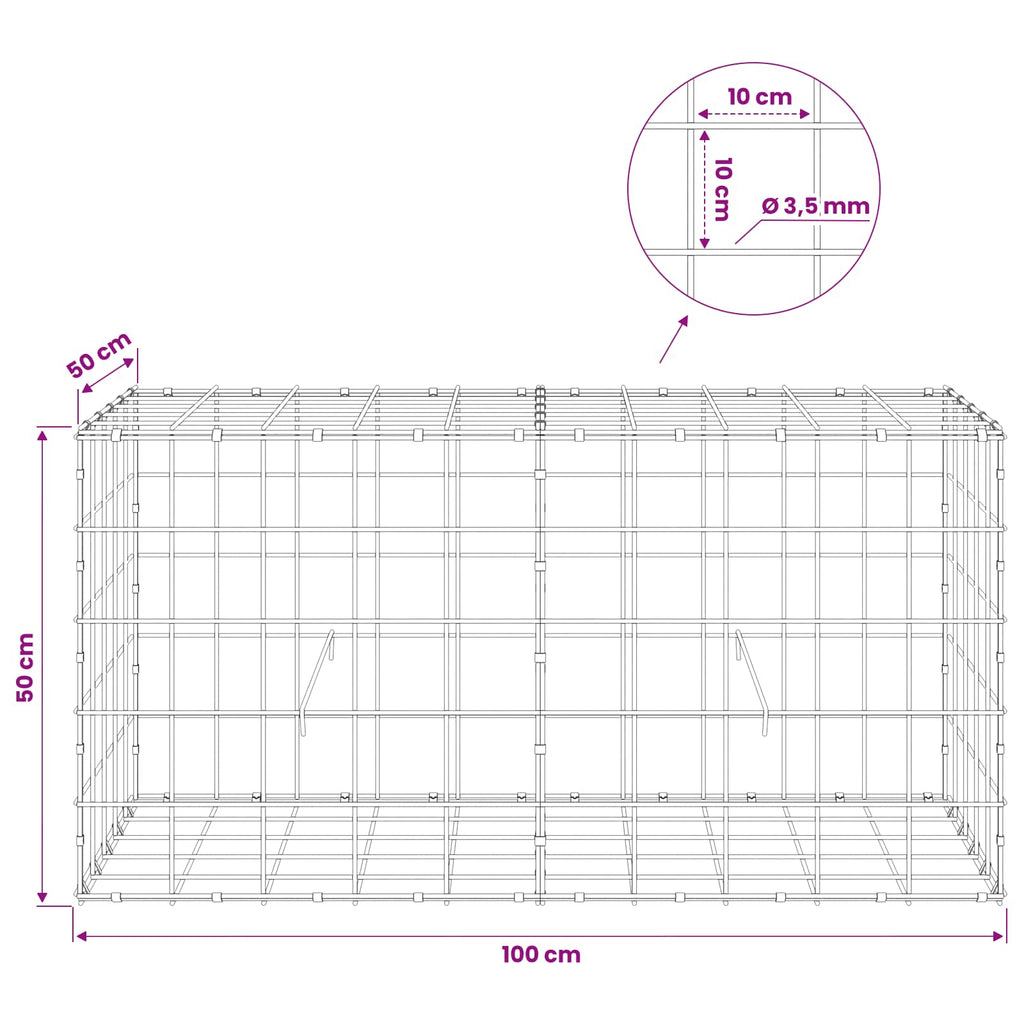 vidaXL Gabion z drutu 3,5 mm i siatką 10x10 cm 100x50x50 cm