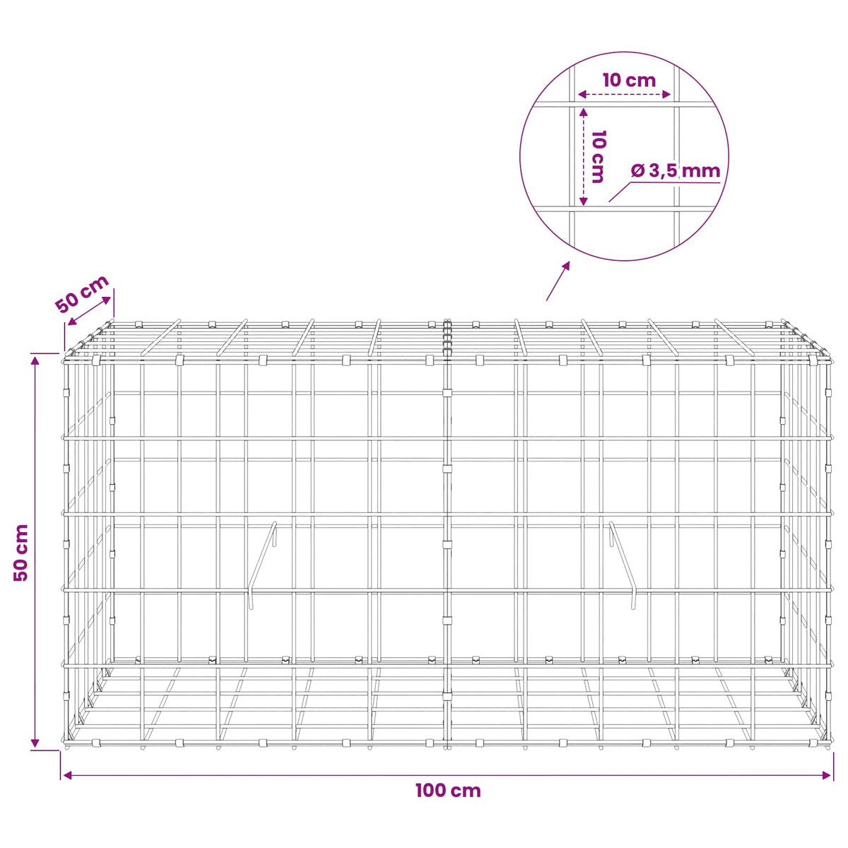 vidaXL Gabion z drutu 3,5 mm i siatką 10x10 cm 100x50x50 cm