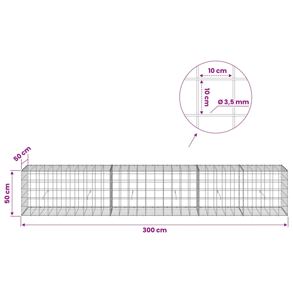 vidaXL Gabion z drutu 3,5 mm i siatką 10x10 cm 300x50x50 cm