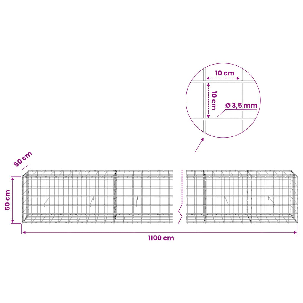 vidaXL Gabion z drutu 3,5 mm i siatką 10x10 cm 1100x50x50 cm