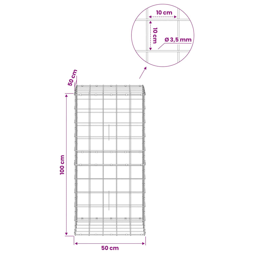 vidaXL Gabion z drutu 3,5 mm i siatką 10x10 cm 50x50x100 cm
