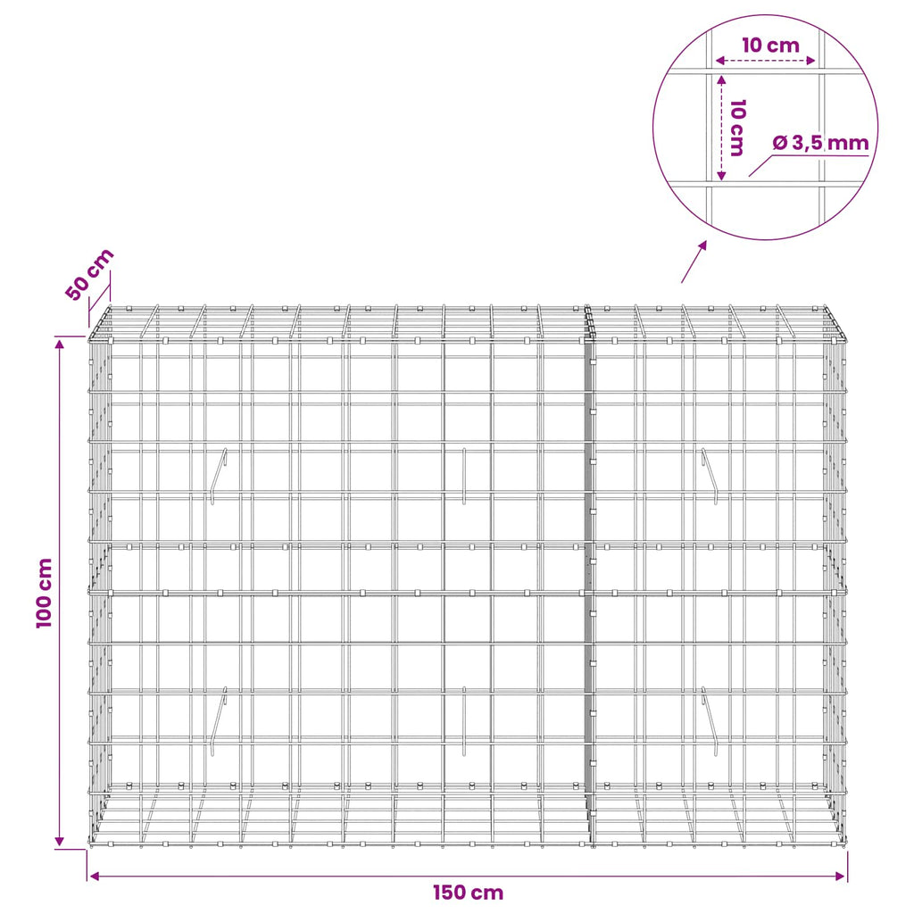vidaXL Gabion z drutu 3,5 mm i siatką 10x10 cm 150x50x100 cm