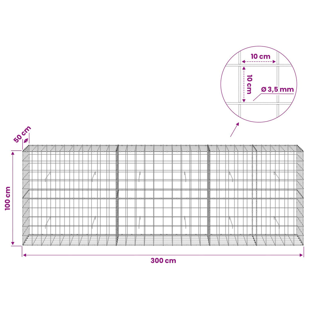 vidaXL Gabion z drutu 3,5 mm i siatką 10x10 cm 300x50x100 cm