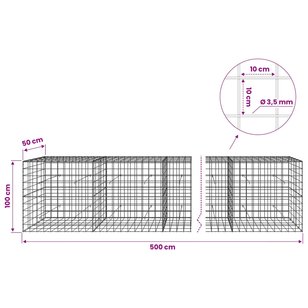 vidaXL Gabion z drutu 3,5 mm i siatką 10x10 cm 500x50x100 cm