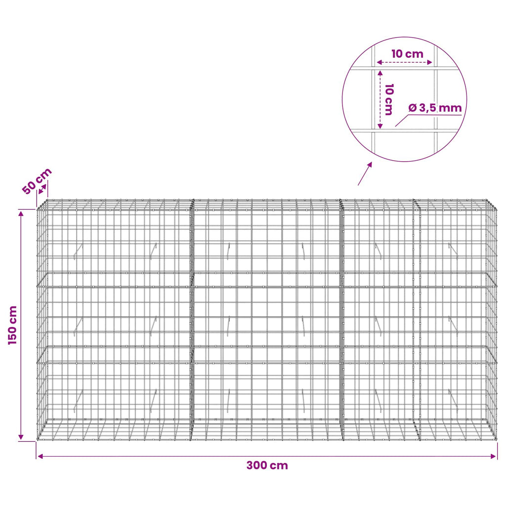 vidaXL Gabion z drutu 3,5 mm i siatką 10x10 cm 300x50x150 cm