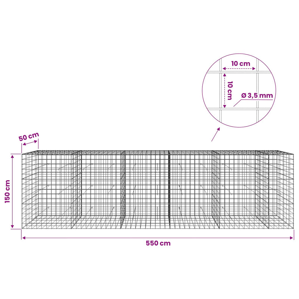 vidaXL Gabion z drutu 3,5 mm i siatką 10x10 cm 550x50x150 cm