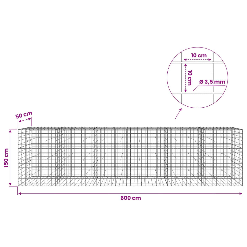 vidaXL Gabion z drutu 3,5 mm i siatką 10x10 cm 600x50x150 cm