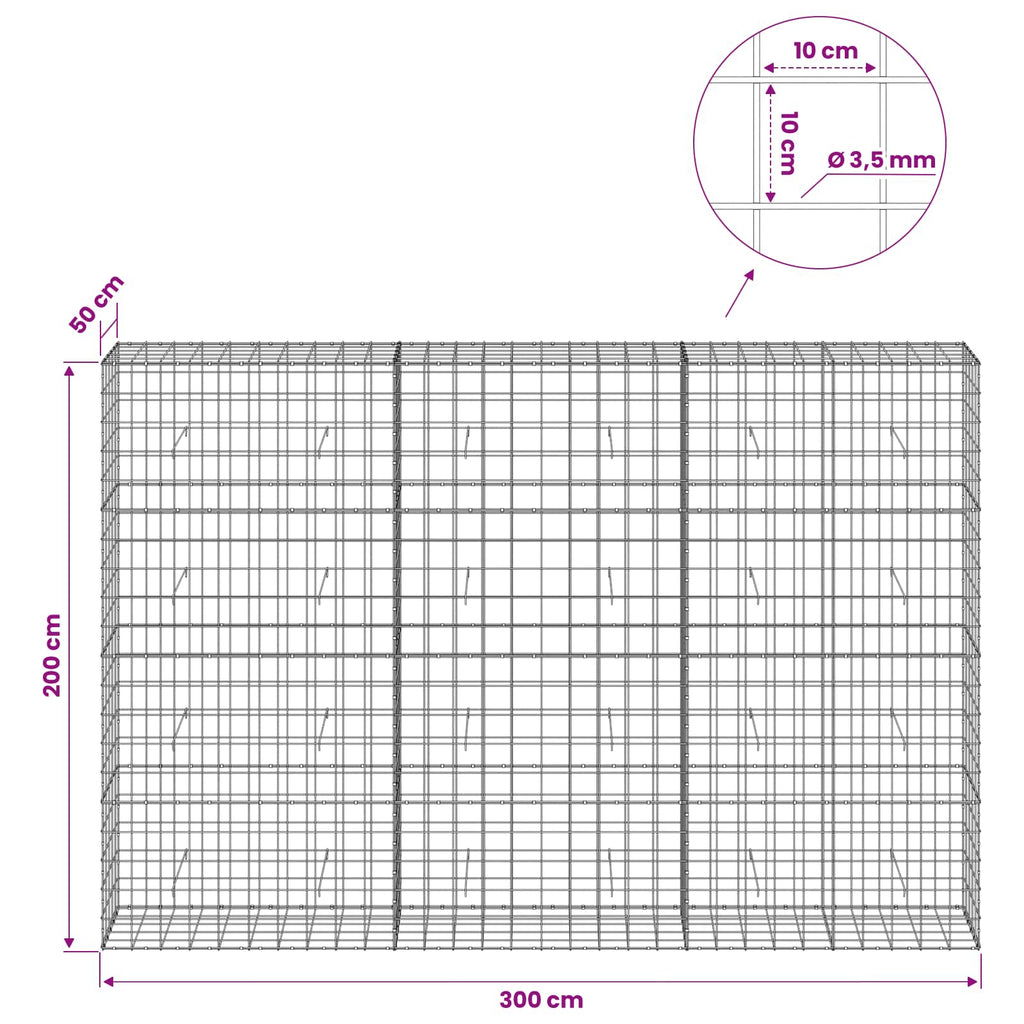 vidaXL Gabion z drutu 3,5 mm i siatką 10x10 cm 300x50x200 cm