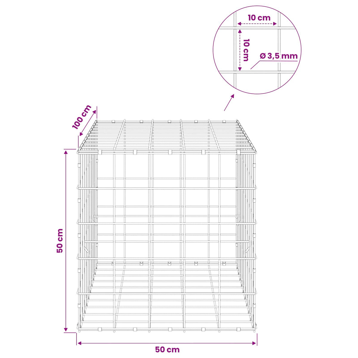 vidaXL Gabion z drutu 3,5 mm i siatką 10x10 cm 50x100x50 cm