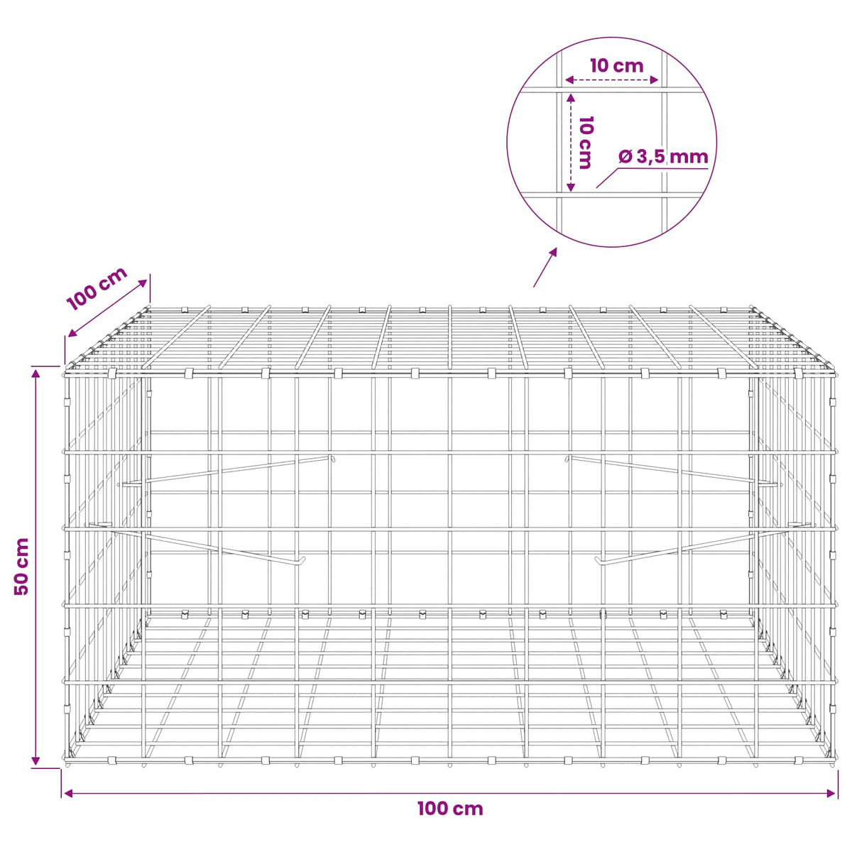 vidaXL Gabion z drutu 3,5 mm i siatką 10x10 cm 100x100x50 cm