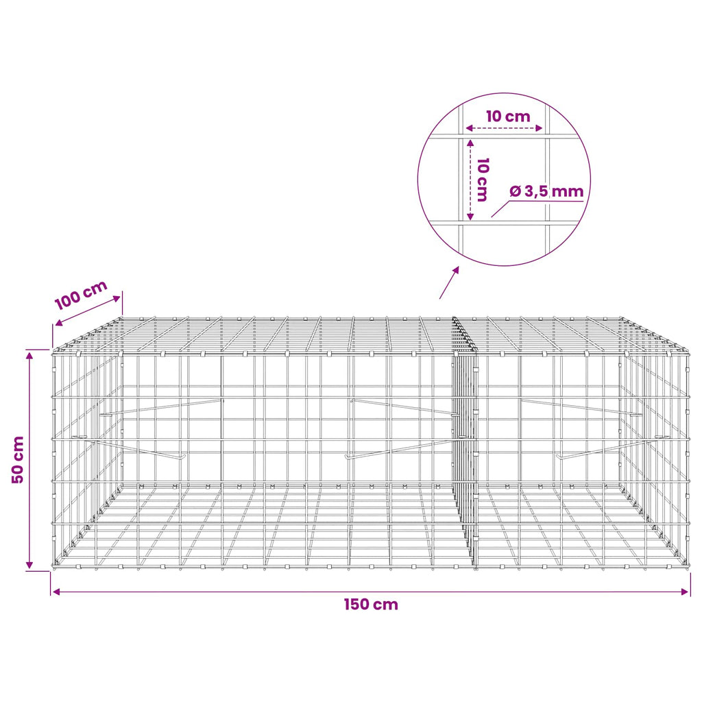 vidaXL Gabion z drutu 3,5 mm i siatką 10x10 cm 150x100x50 cm