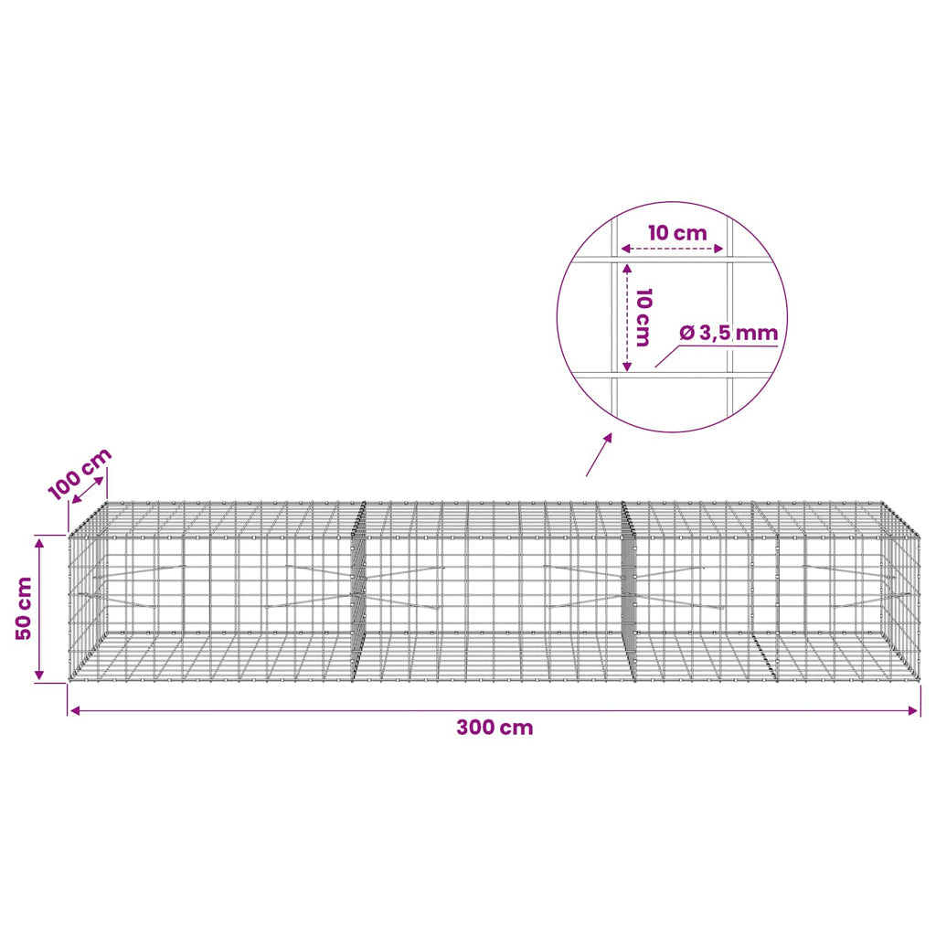 vidaXL Gabion z drutu 3,5 mm i siatką 10x10 cm 300x100x50 cm