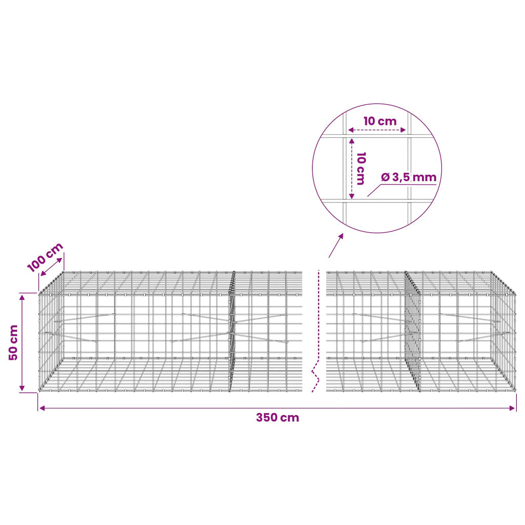 vidaXL Gabion z drutu 3,5 mm i siatką 10x10 cm 350x100x50 cm
