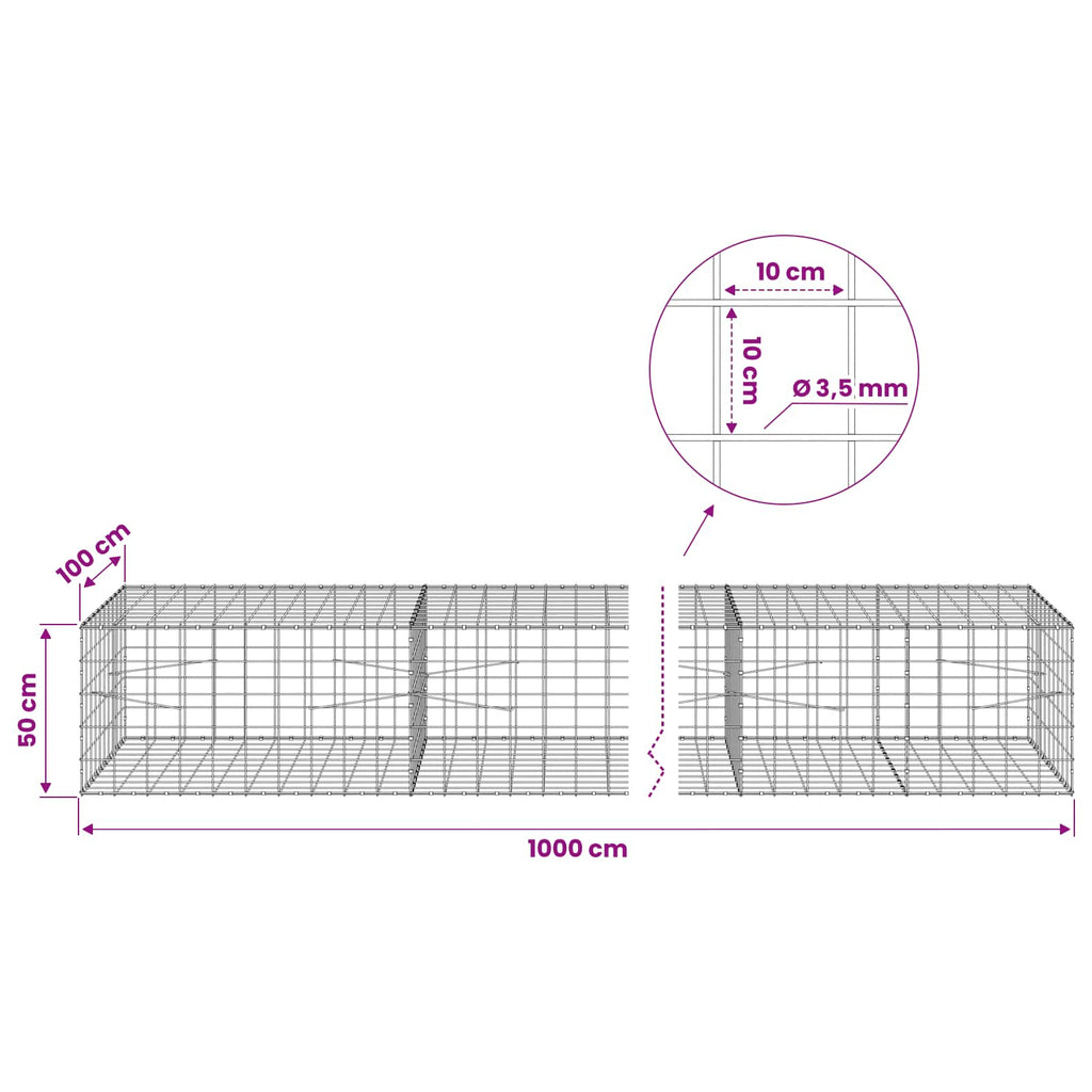 vidaXL Gabion z drutu 3,5 mm i siatką 10x10 cm 1000x100x50 cm