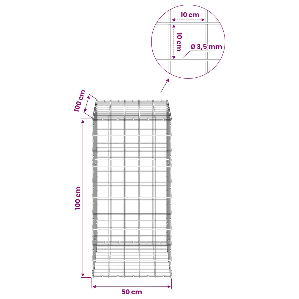 vidaXL Gabion z drutu 3,5 mm i siatką 10x10 cm 50x100x100 cm