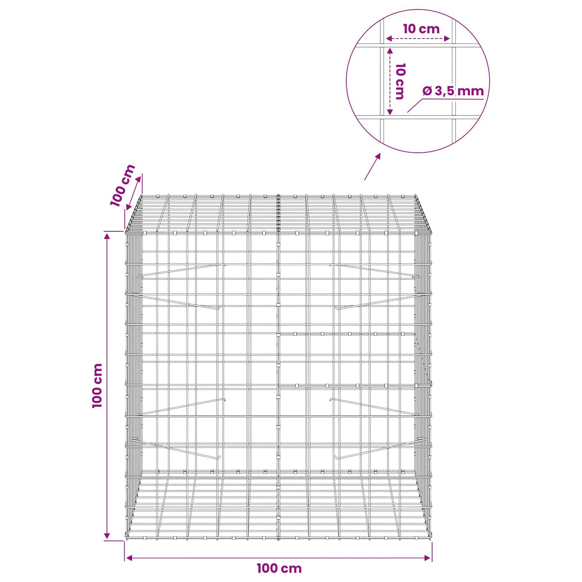 vidaXL Gabion z drutu 3,5 mm i siatką 10x10 cm 100x100x100 cm