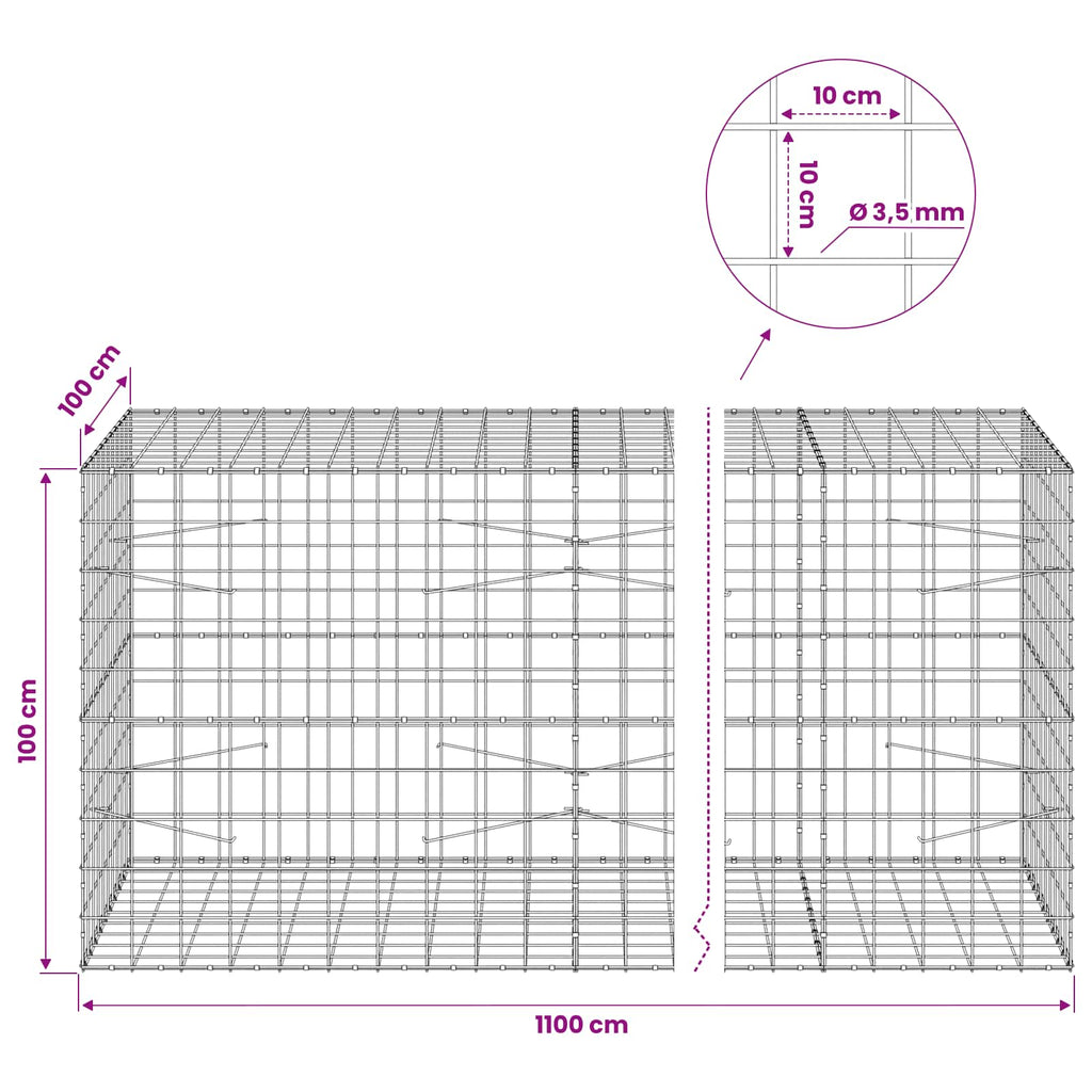 vidaXL Gabion z drutu 3,5 mm i siatką 10x10 cm 1100x100x100 cm