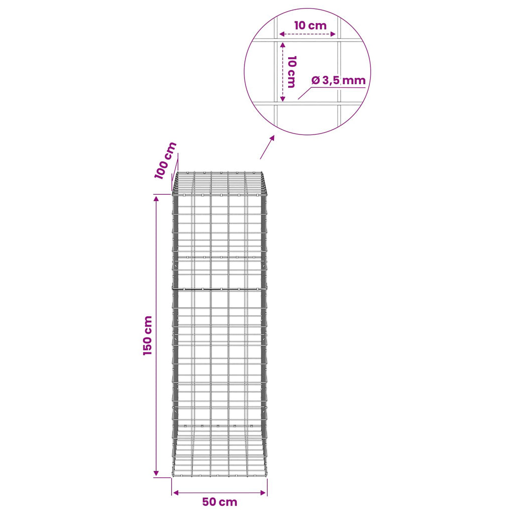 vidaXL Gabion z drutu 3,5 mm i siatką 10x10 cm 50x100x150 cm