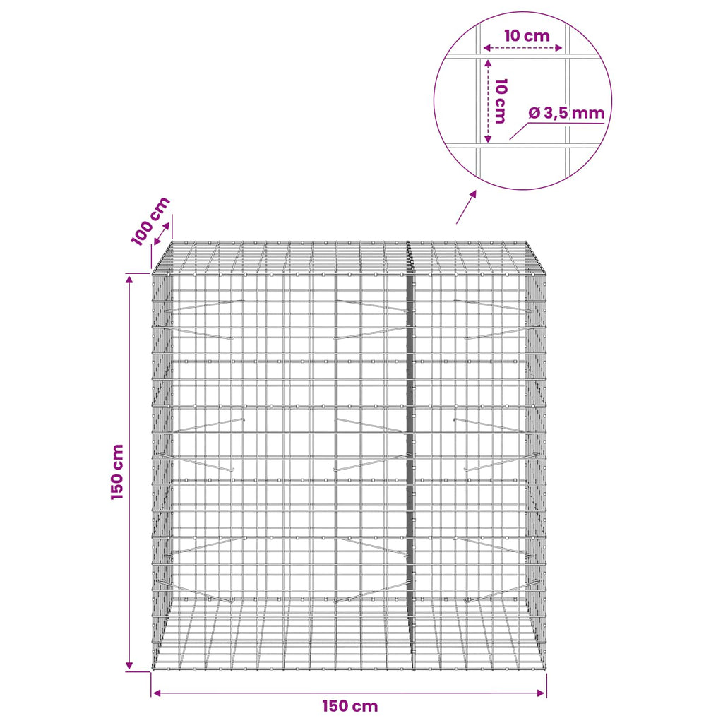 vidaXL Gabion z drutu 3,5 mm i siatką 10x10 cm 150x100x150 cm