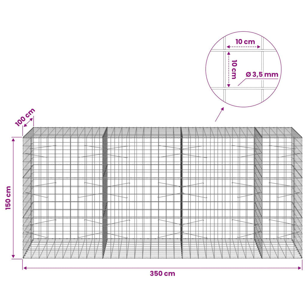 vidaXL Gabion z drutu 3,5 mm i siatką 10x10 cm 350x100x150 cm