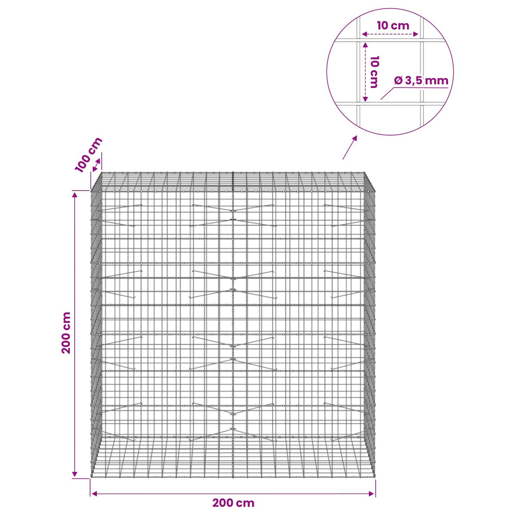 vidaXL Gabion z drutu 3,5 mm i siatką 10x10 cm 200x100x200 cm