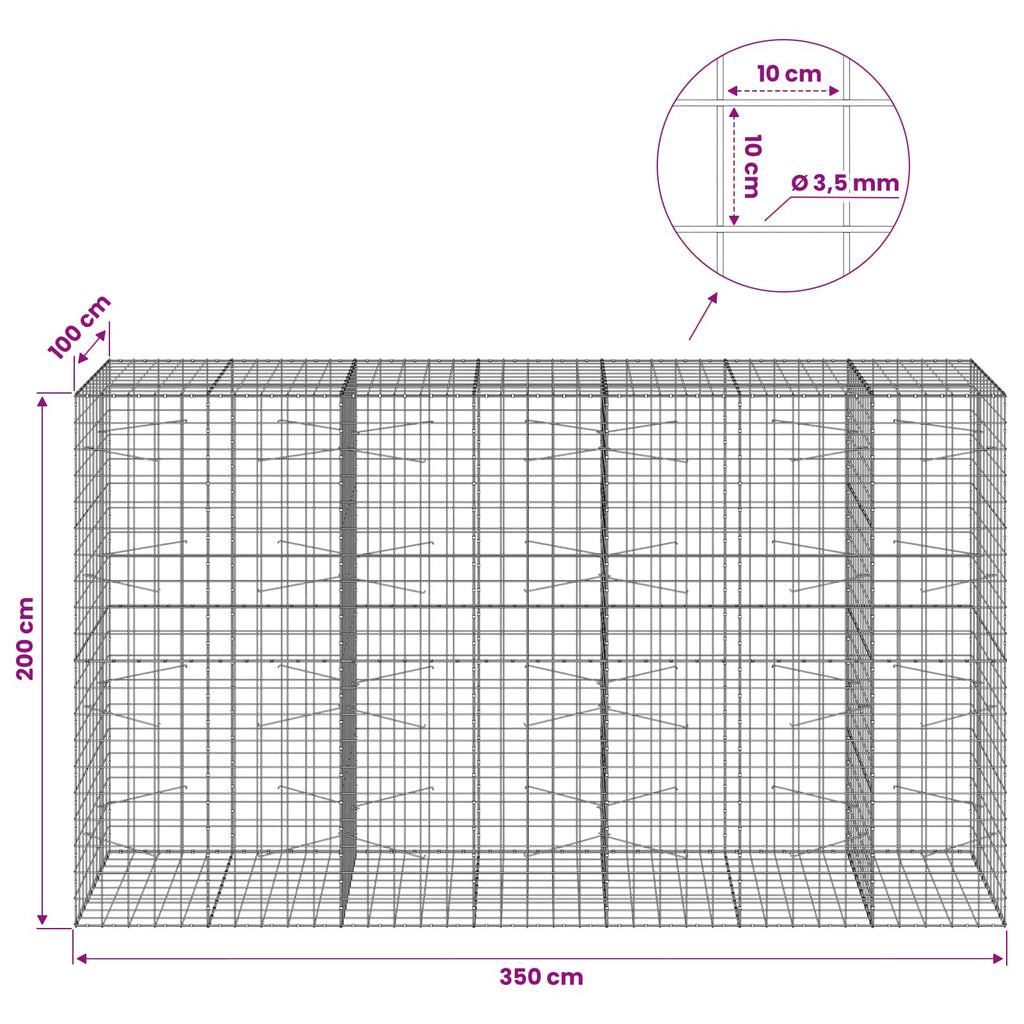 vidaXL Gabion z drutu 3,5 mm i siatką 10x10 cm 350x100x200 cm
