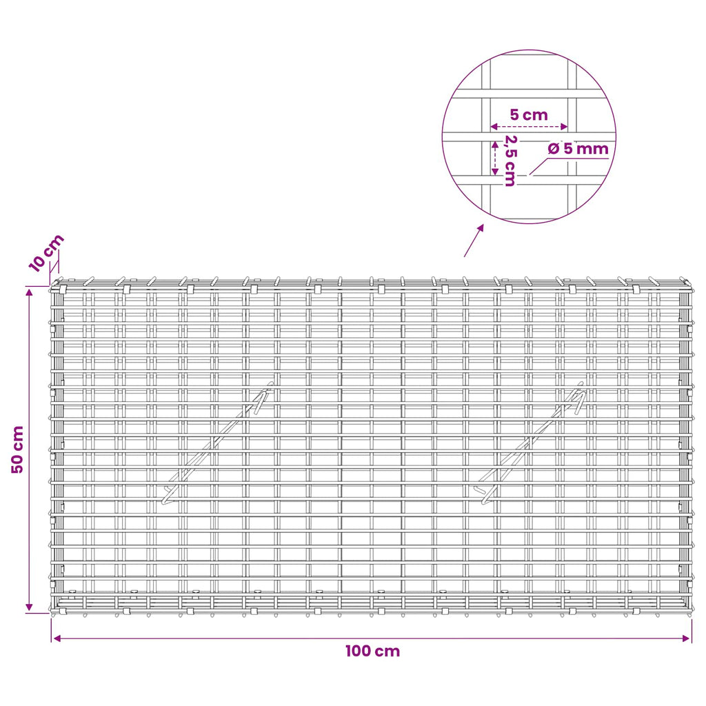 vidaXL Gabion z drutem 5 mm i siatką 5x2,5 cm 100x10x50 cm
