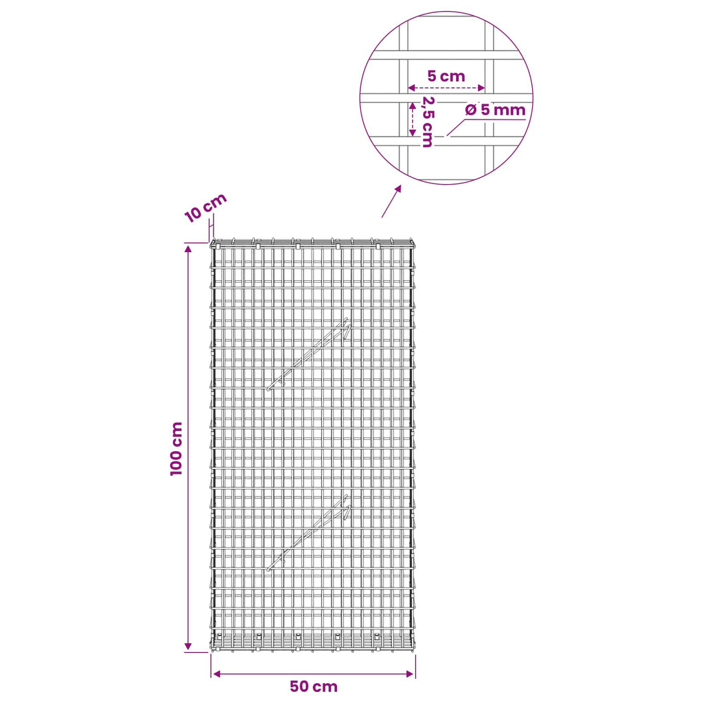 vidaXL Gabion z drutem 5 mm i siatką 5x2,5 cm 50x10x100 cm