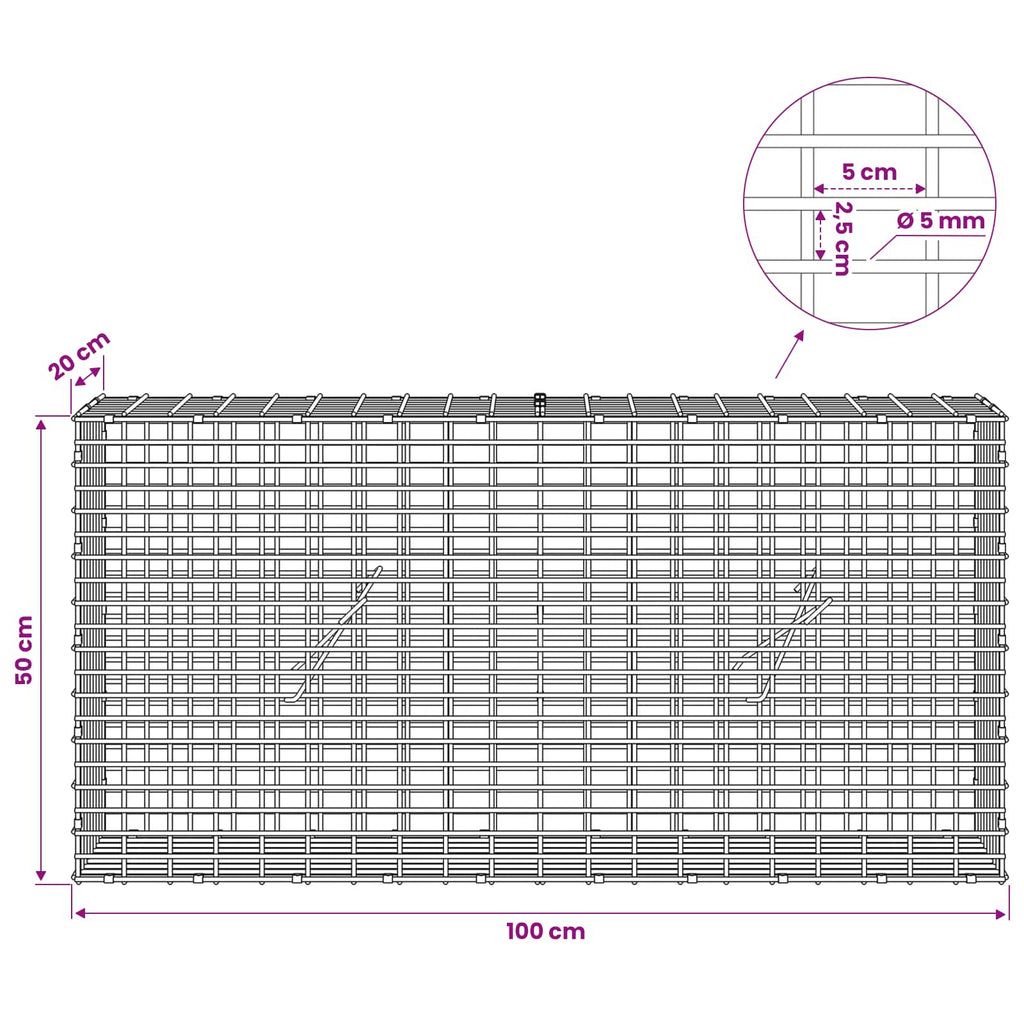 vidaXL Gabion z drutem 5 mm i siatką 5x2,5 cm 100x20x50 cm