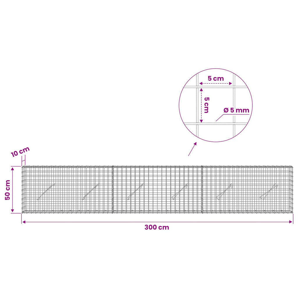 vidaXL Gabion z drutu 5 mm i siatką 5x5 cm 300x10x50 cm