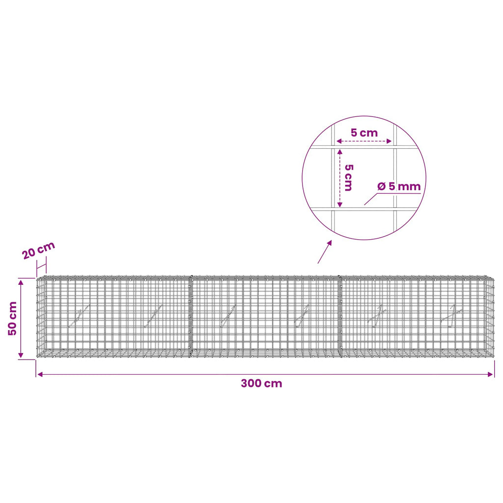 vidaXL Gabion z drutu 5 mm i siatką 5x5 cm 300x20x50 cm