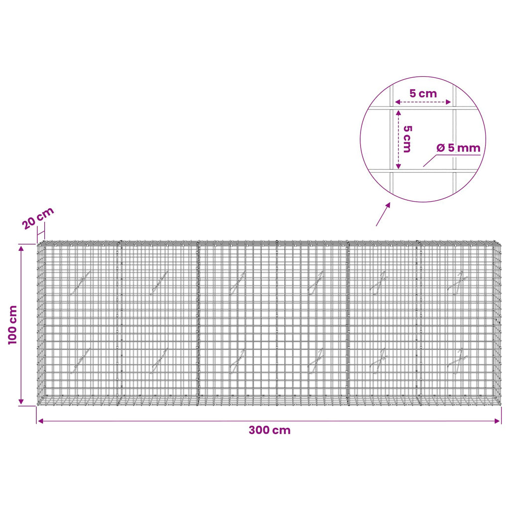 vidaXL Gabion z drutu 5 mm i siatką 5x5 cm 300x20x100 cm