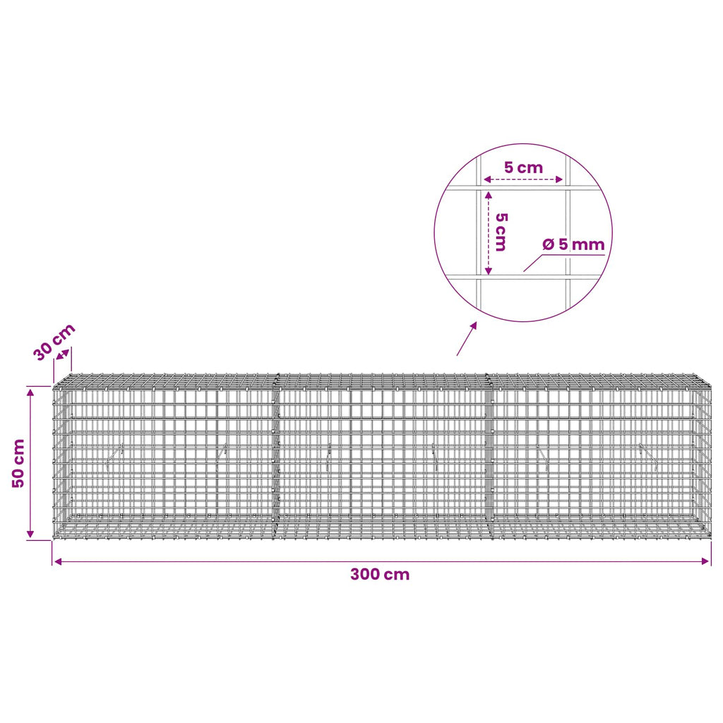 vidaXL Gabion z drutu 5 mm i siatką 5x5 cm 300x30x50 cm