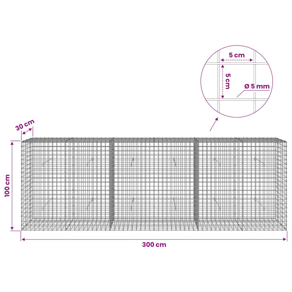 vidaXL Gabion z drutu 5 mm i siatką 5x5 cm 300x30x100 cm