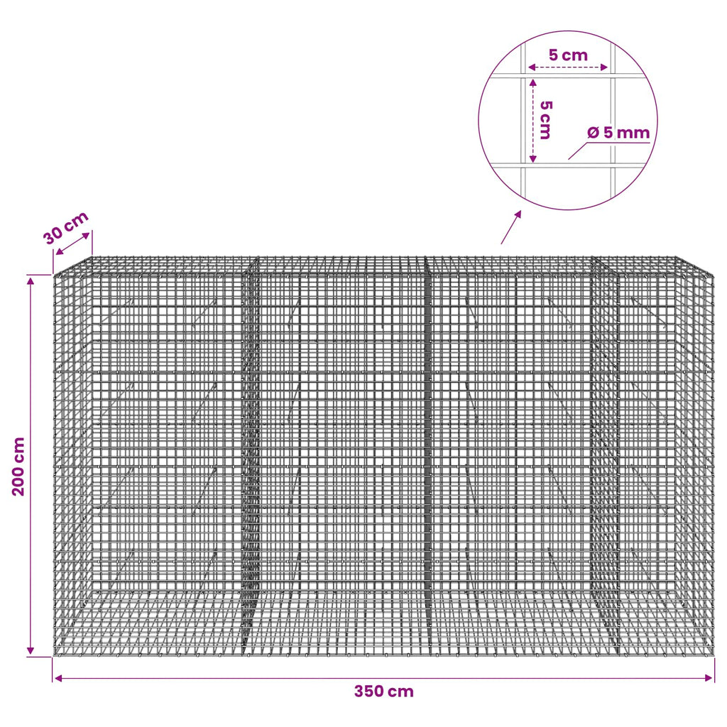 vidaXL Gabion z drutu 5 mm i siatką 5x5 cm 350x30x200 cm