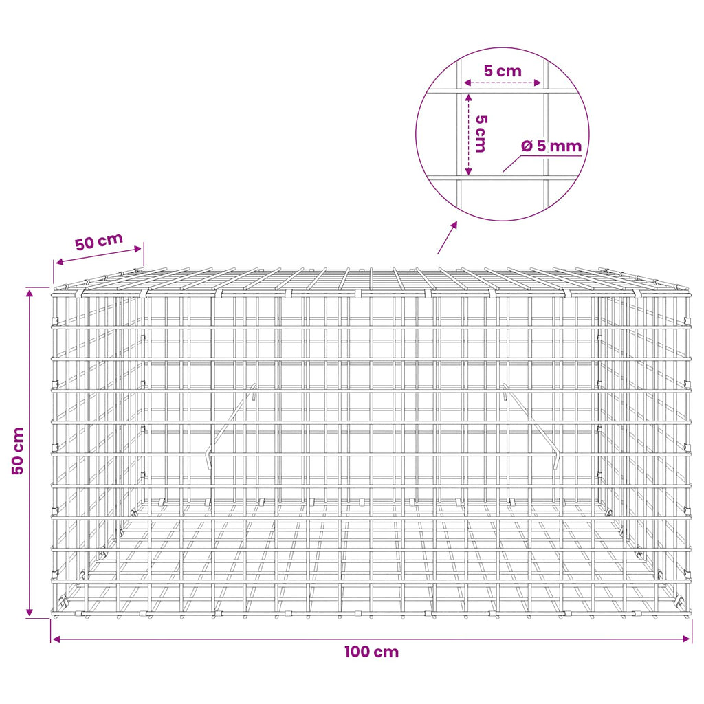 vidaXL Gabion z drutu 5 mm i siatką 5x5 cm 100x50x50 cm