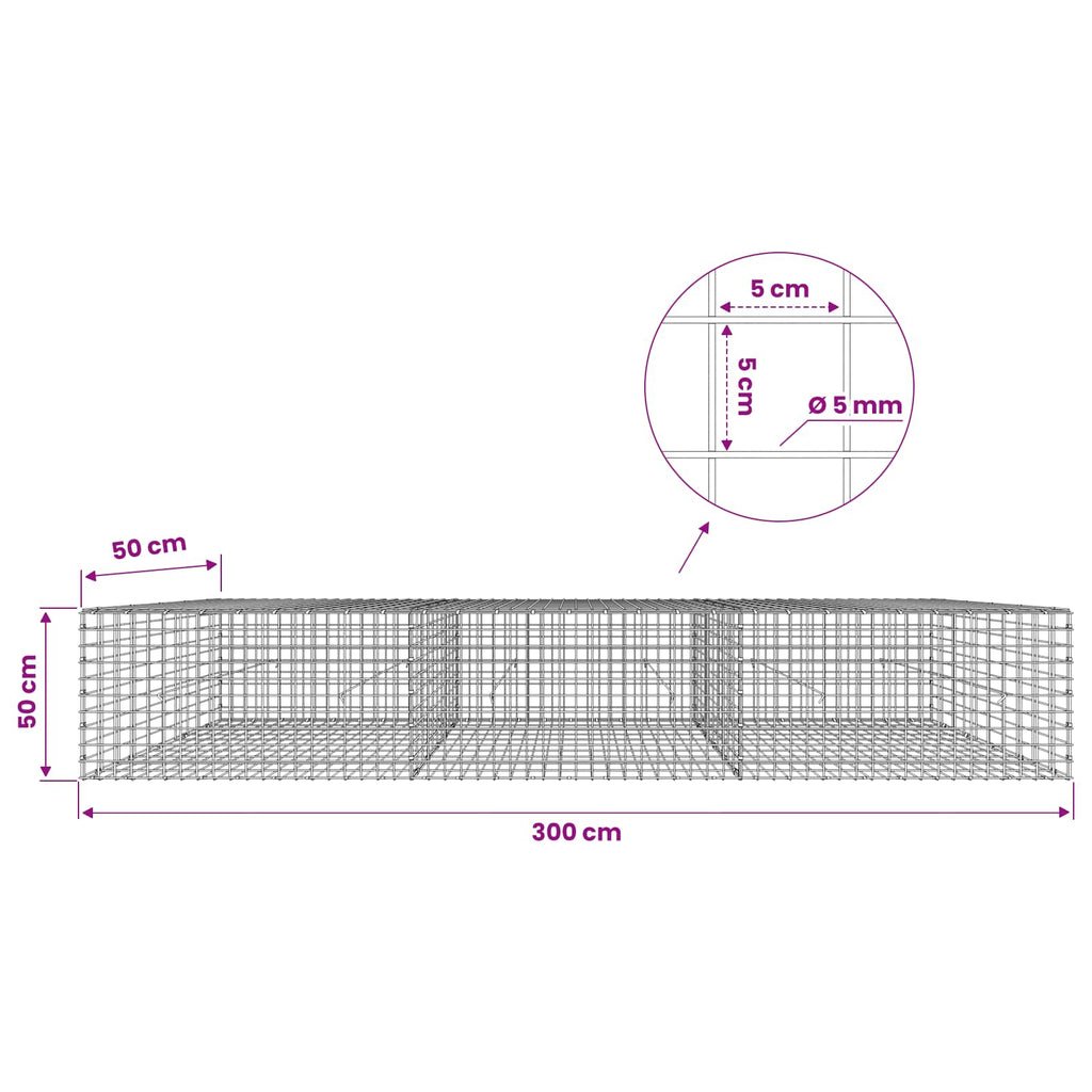 vidaXL Gabion z drutu 5 mm i siatką 5x5 cm 300x50x50 cm