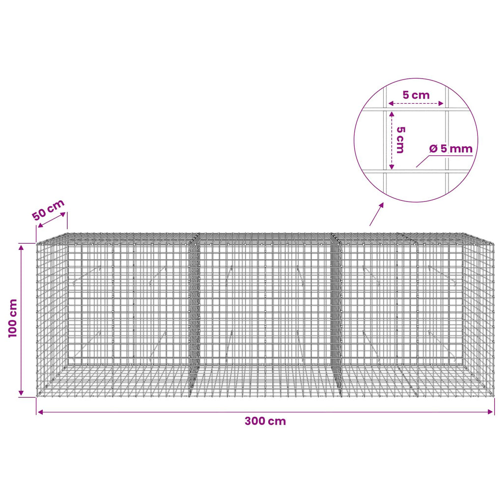vidaXL Gabion z drutu 5 mm i siatką 5x5 cm 300x50x100 cm